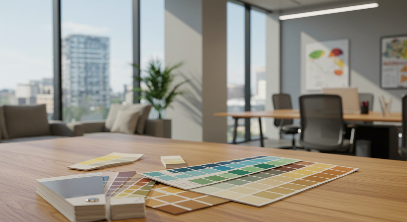 사무실 책상위에 놓여져있는 색상칩