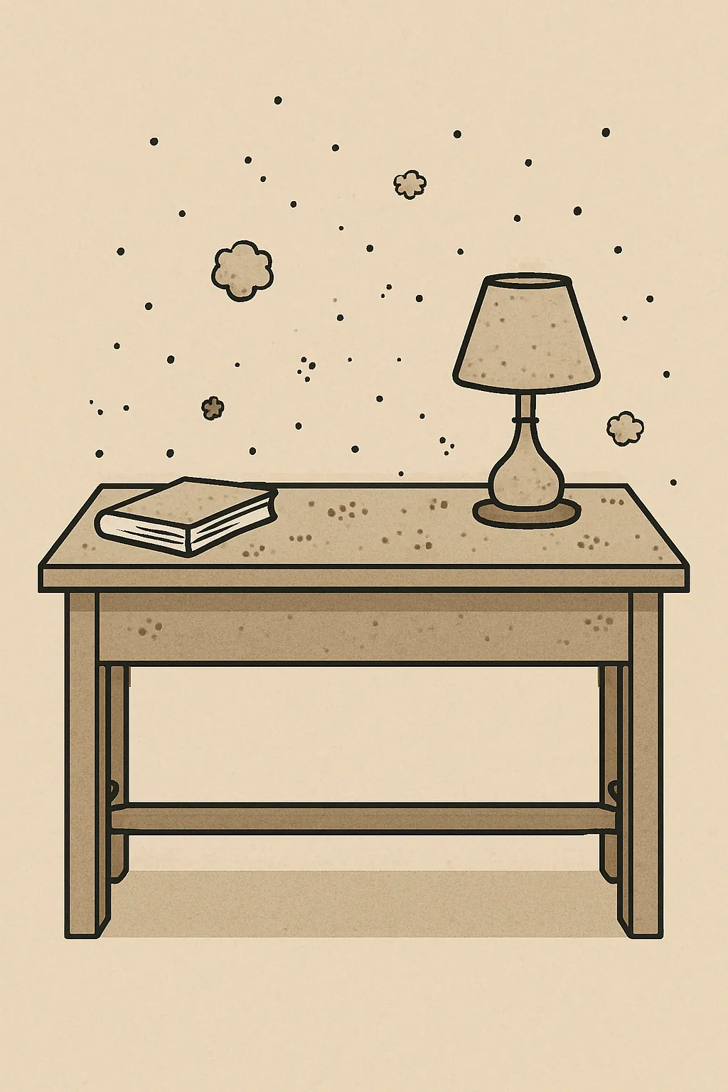 책상-위에-먼지가-쌓인-장면을-표현한-일러스트-공기중-먼지와-정전기-현상-강조