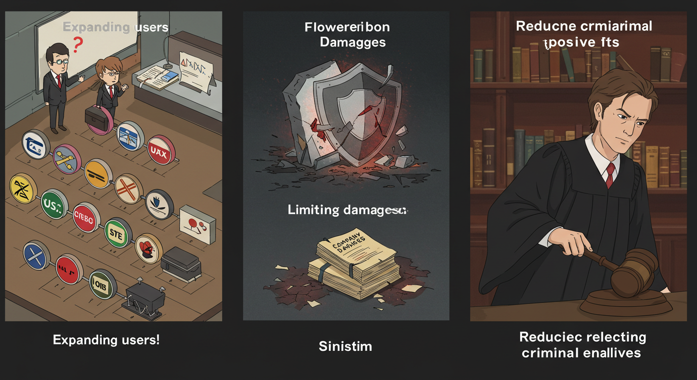 노란봉투법 반대 논리 중 사용자 확대, 손배소 제한, 형사처벌 완화를 시각화