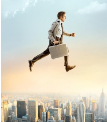 월터가 서류 가방을 들고 하늘을 걷고있는 그림입니다