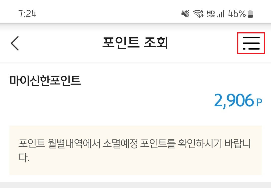 포인트 조회 화면