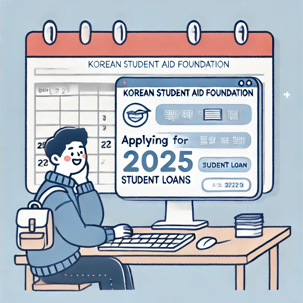 학자금대출 신청을 위해 한국장학재단 웹사이트를 확인하는 학생