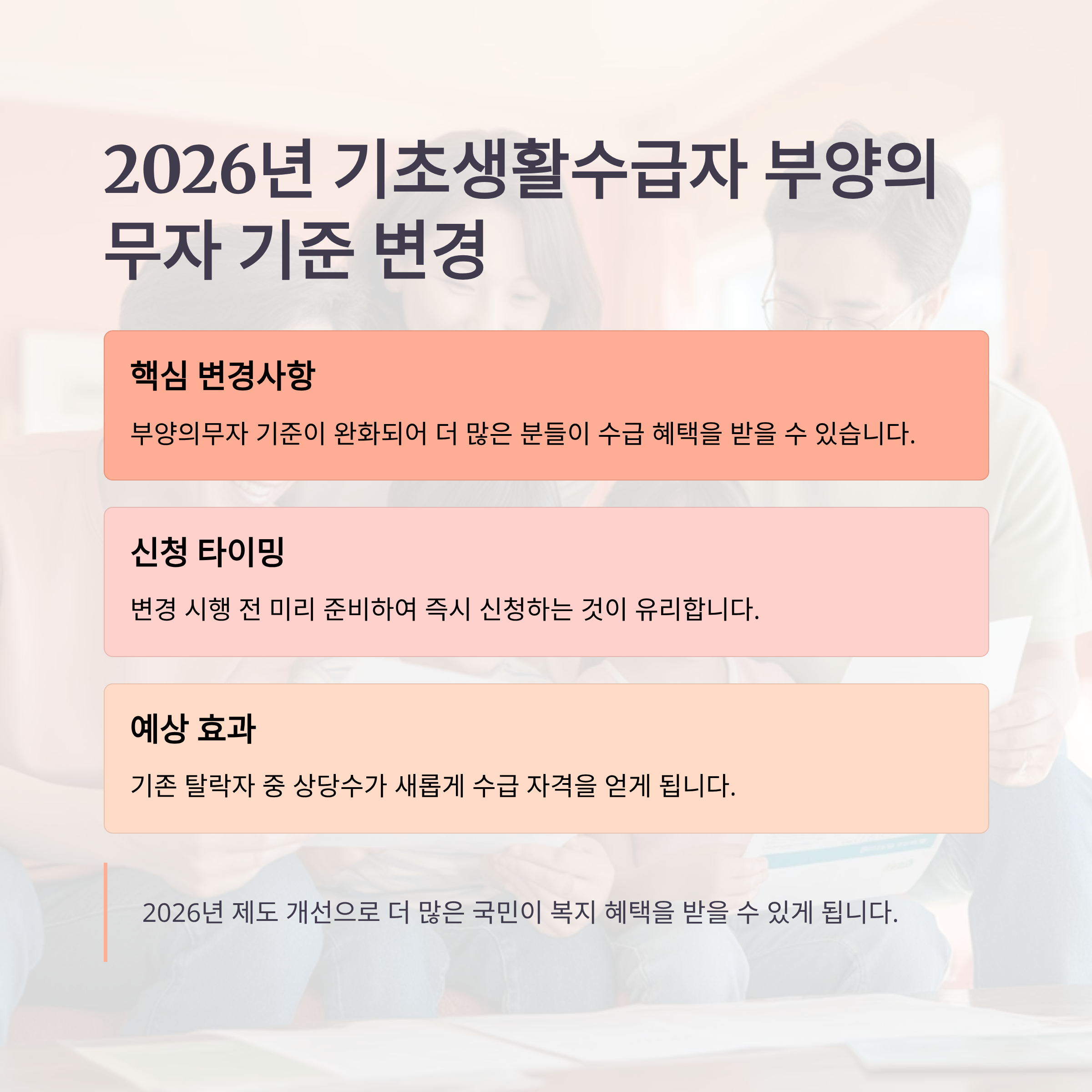 2026년 기초생활수급자 부양의무자 기준 변경, 신청 타이밍은 언제가 좋을까?