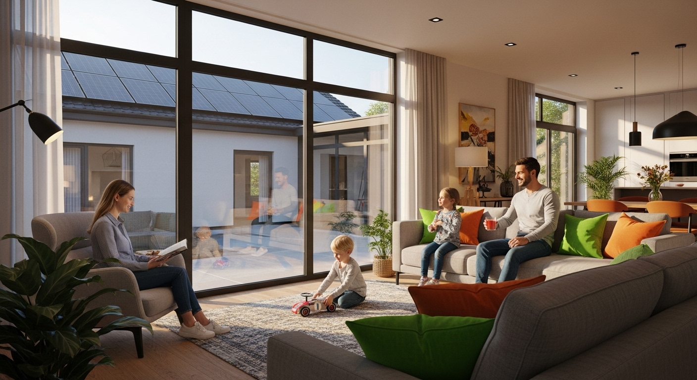 2025년 정부 지원금을 받아 에너지 효율적으로 리모델링된, 밝고 현대적인 주택 내부 전경