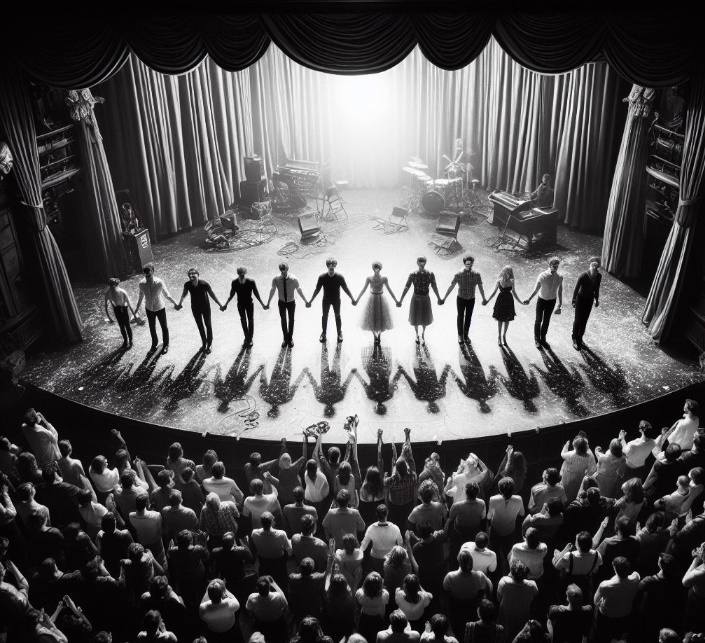 배우들의 무대 인사(made by Bing)