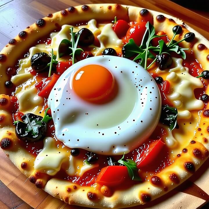 피자-위에-토핑되어-있는-달걀