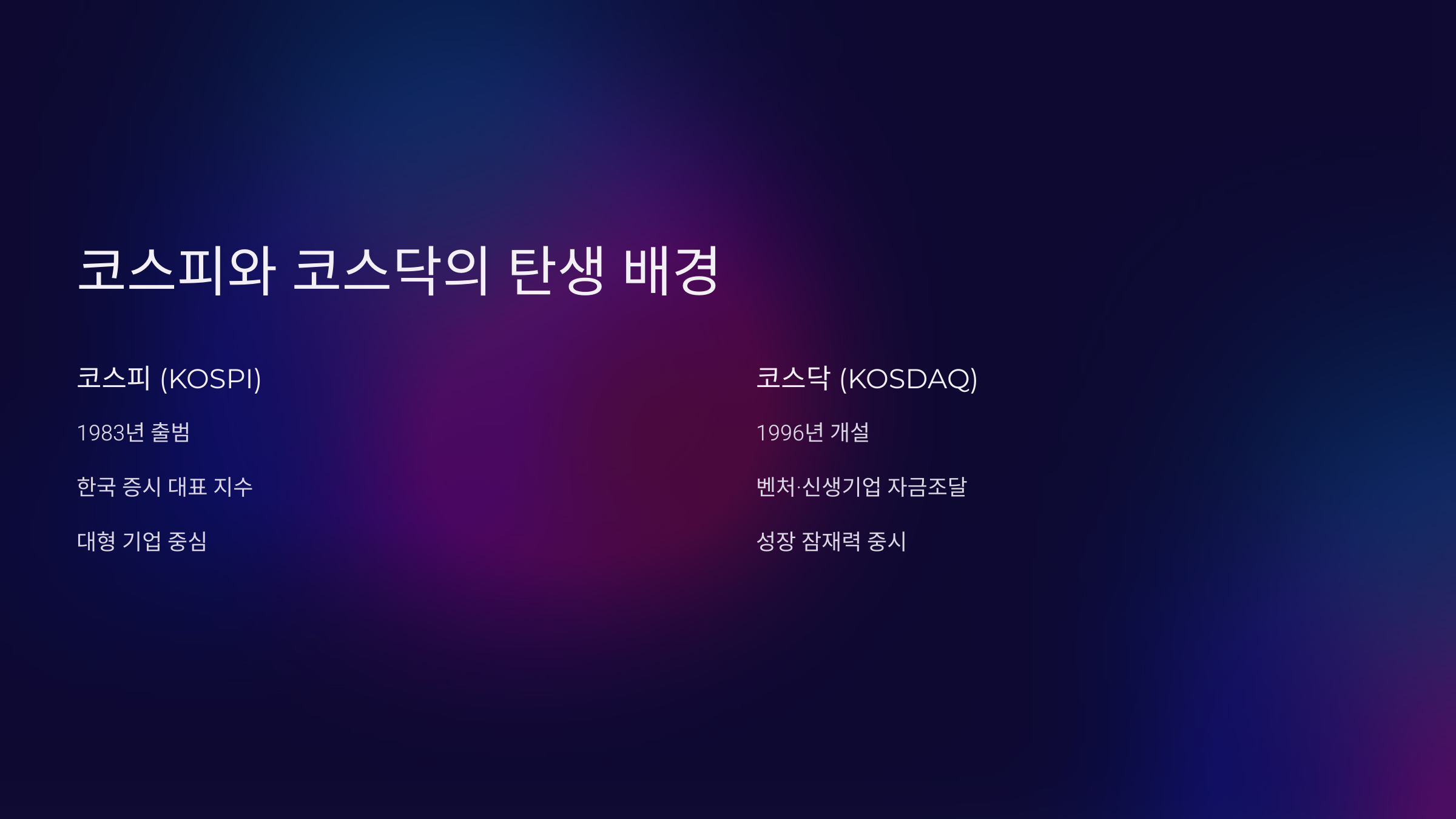 코스피와 코스닥의 탄생 배경