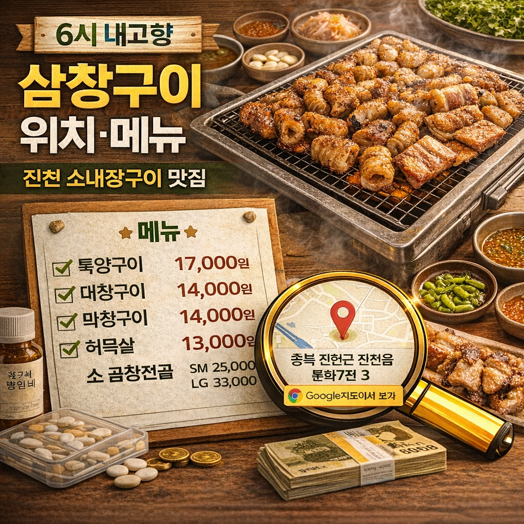 6시 내고향 삼창구이 위치&middot;메뉴｜진천 소내장구이 맛집
