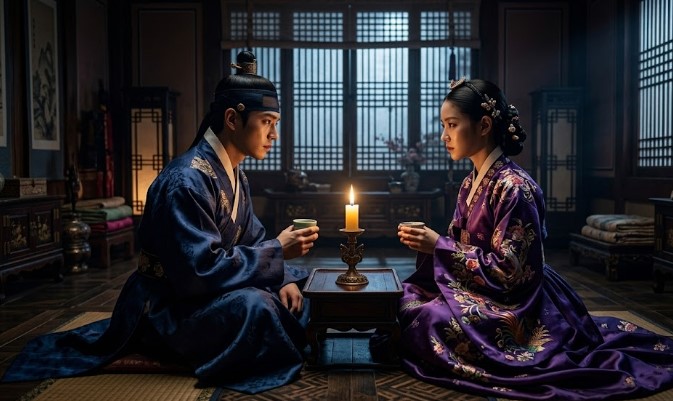 왕실 혈통을 순수하게 유지하고, 외부 세력이 왕위 계승에 끼어드는 것을 막기 위한 목적으로 이복남매끼리 혼인을 하는 모습