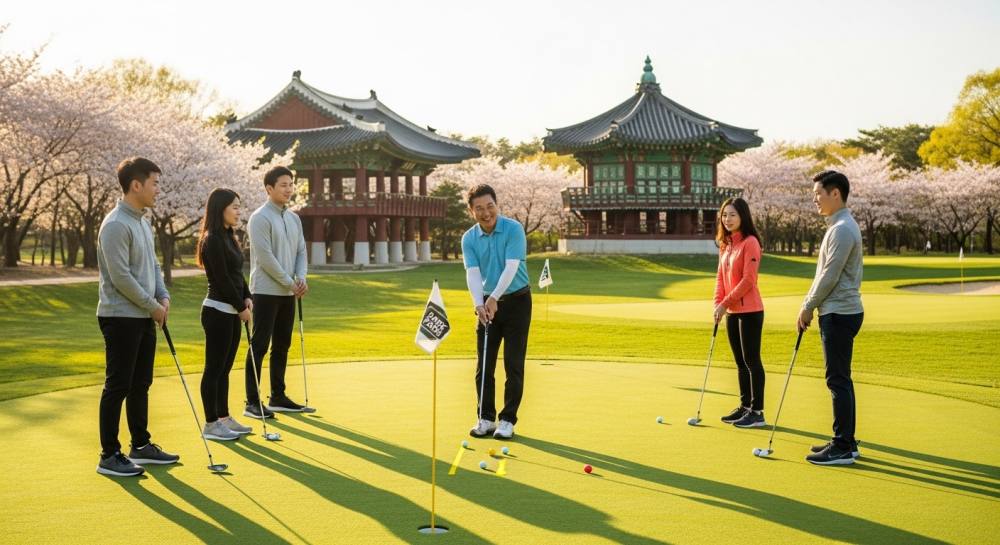 파크골프 지도사가 강습하는 사진