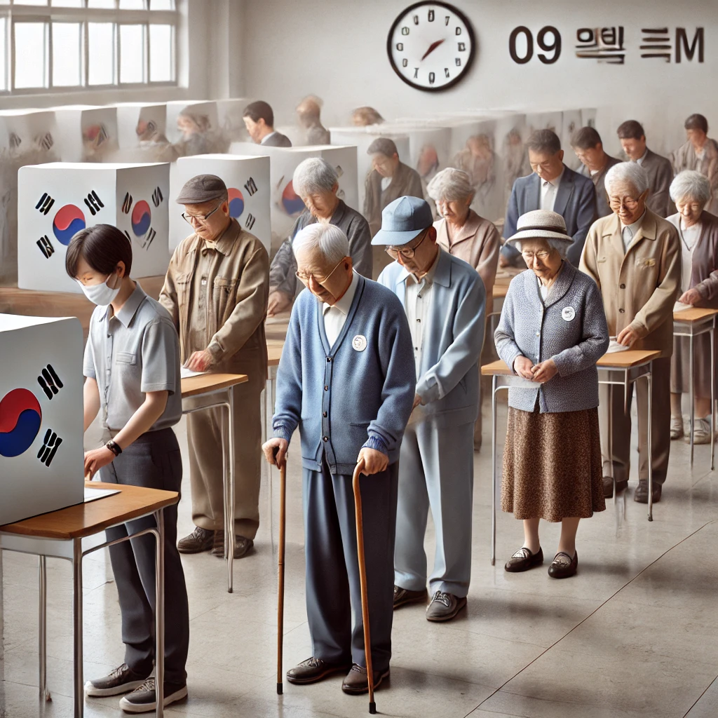 아침 시간대 투표소에 방문한 고령 유권자들