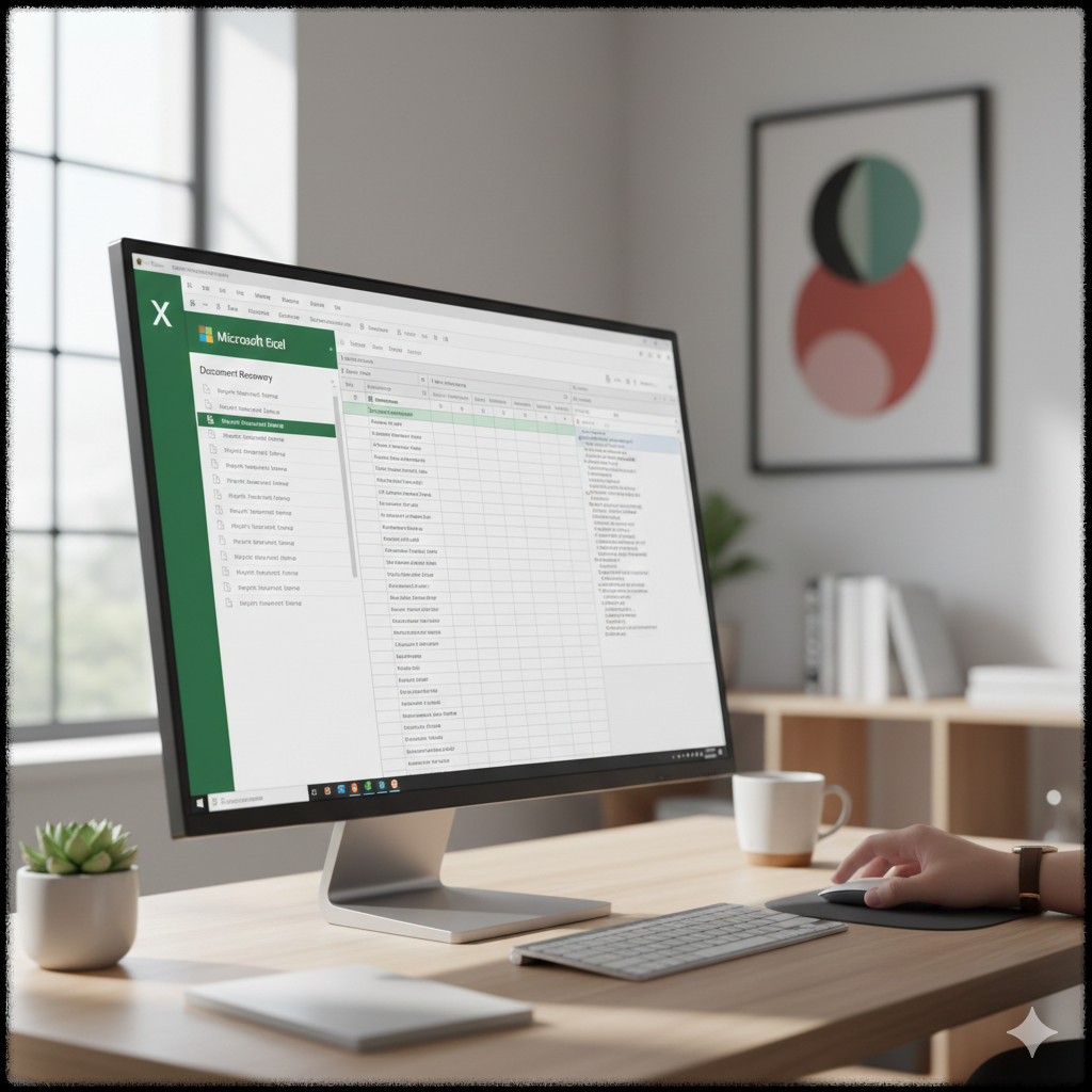 Microsoft Office 자동 복구 목록에서 문서를 확인하는 모습