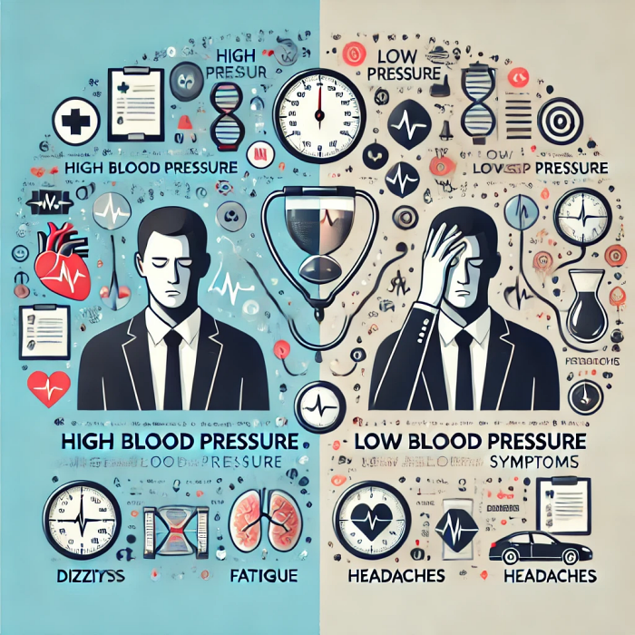고혈압과 저혈압 증상을 비교한 아이콘 이미지