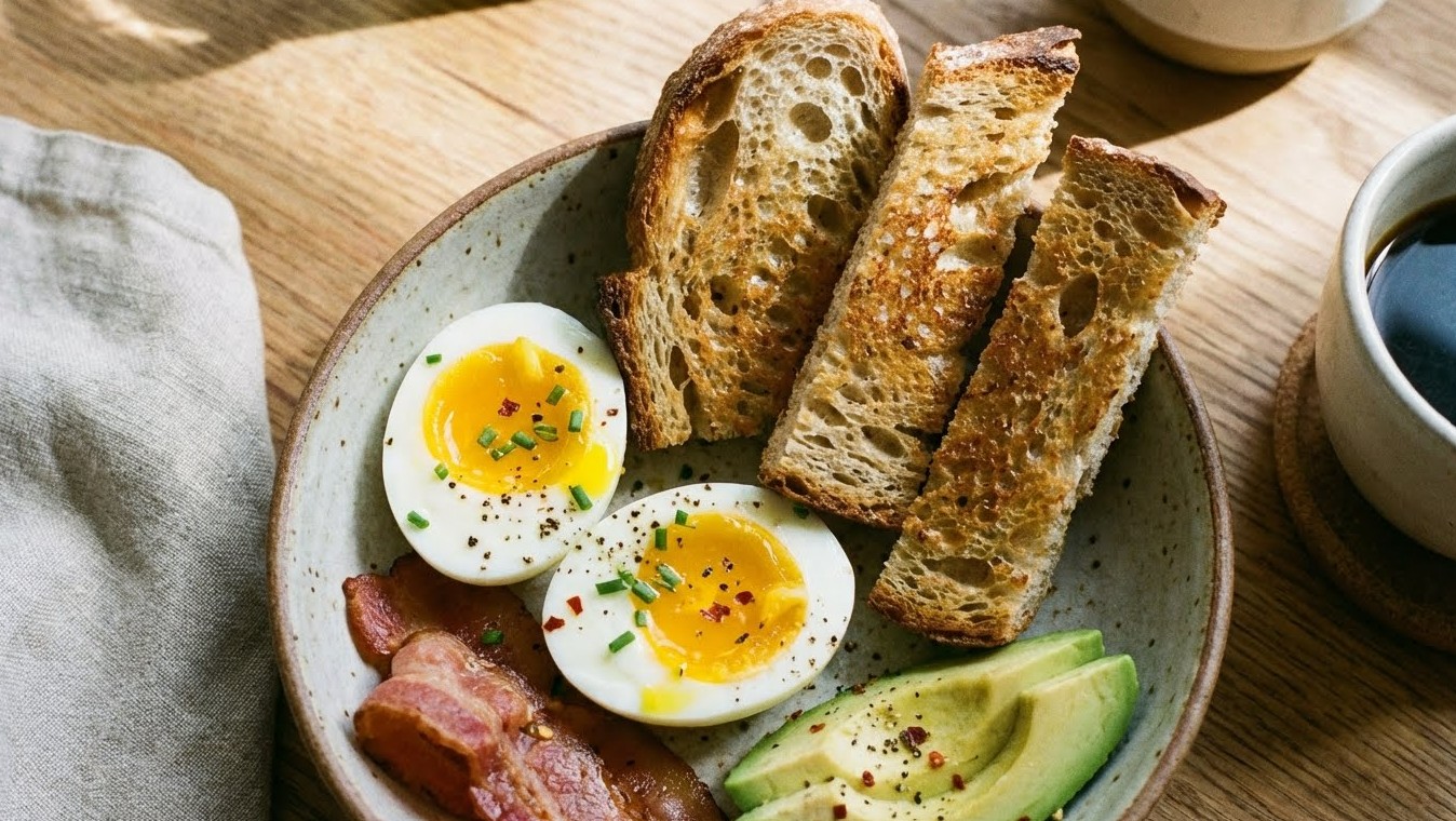 토스트식빵 위에 계란이 올라가있는 사진