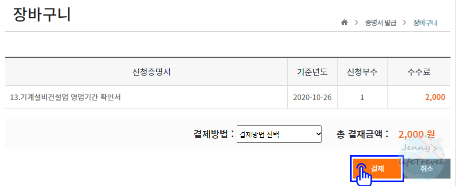 결제와 발급 화면
