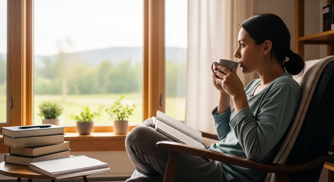 공부 중 번아웃을 예방하기 위해 차를 마시며 휴식을 취하는 모습