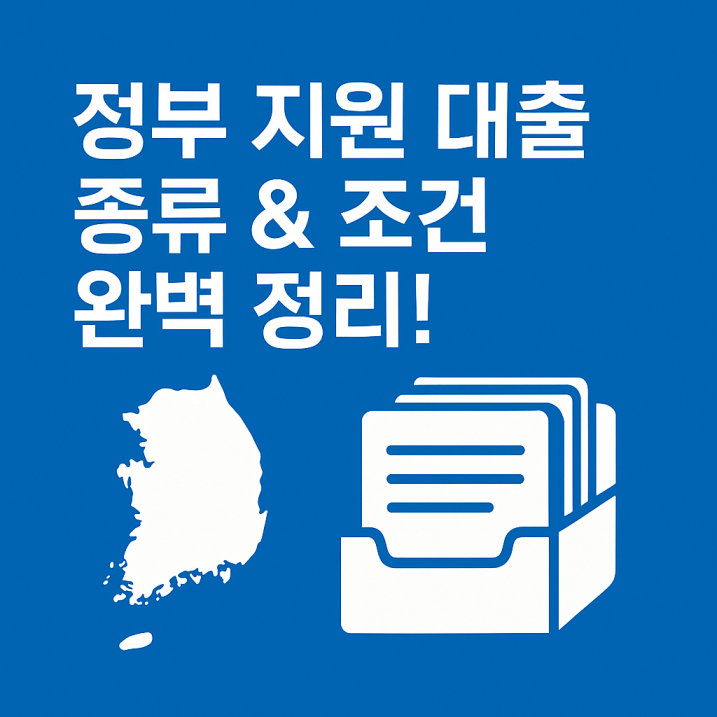 정부지원 대출 제도를 정리한 종합 허브형 안내 이미지. 지도와 폴더 아이콘이 핵심 정보를 상징함