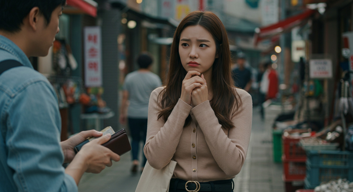 중고거래 사기 피하는 여성 이미지