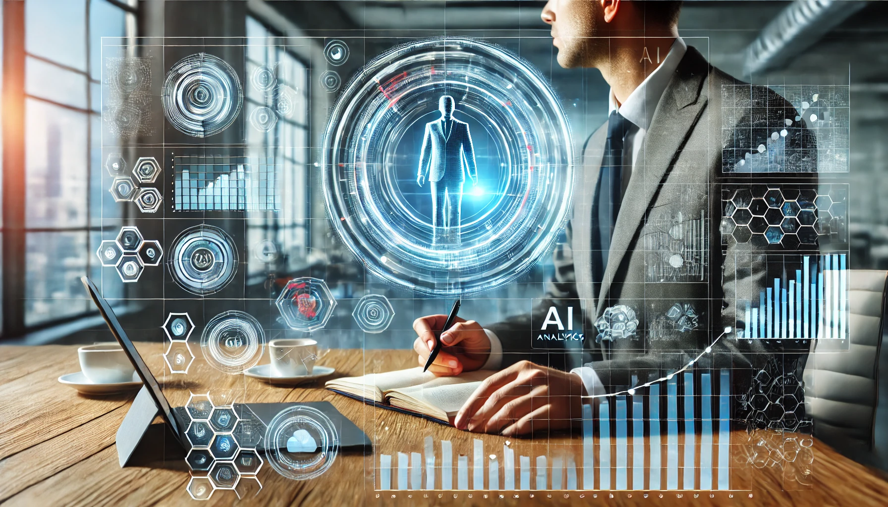 빅데이터 시각화와 AI 분석이 포함된 디지털 마케팅