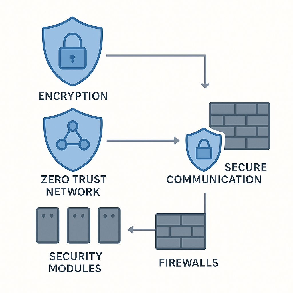 Edge computing security architecture diagram with zero trust and encryption layers