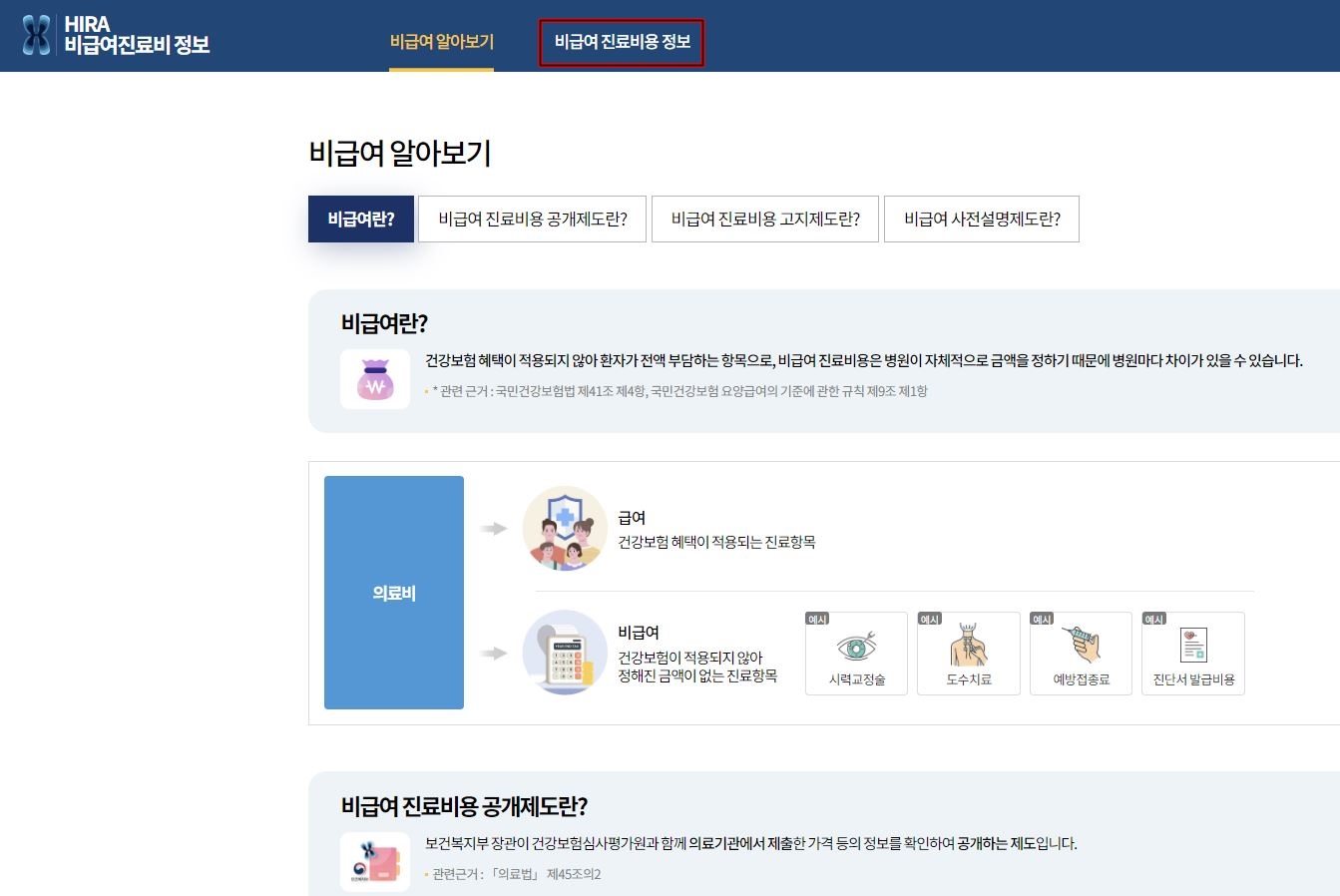 비급여진료비용 정보