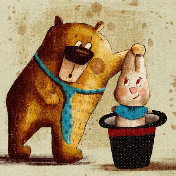 곰과 토끼의 놀이 장면 사진