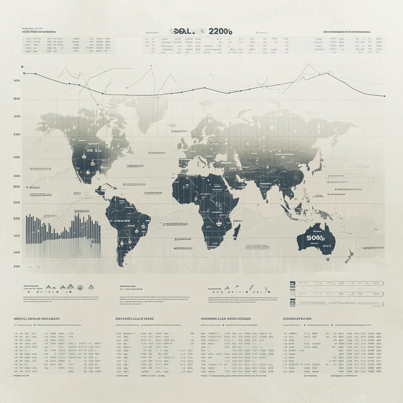 SOXL의 연도별 성과를 인포그래픽으로 상세히 설명하며, 2023년의 주목할 만한 200% 성장을 강조합니다. 비즈니스 감각의 배경에 효과적인 색상 대비로 표현되었습니다.