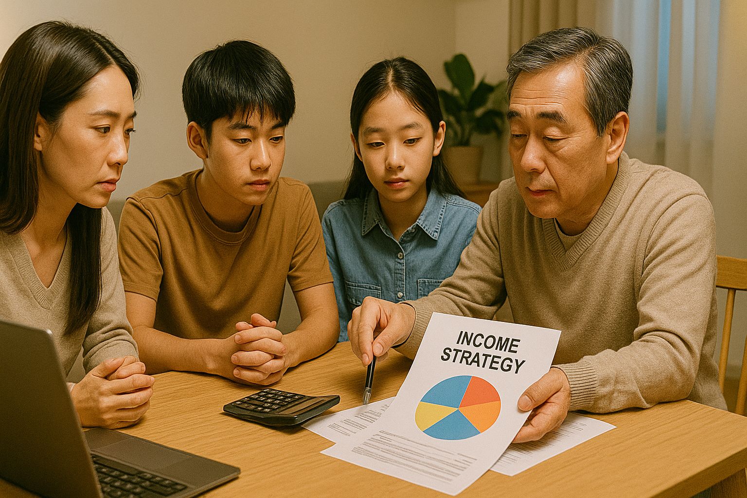 소득 분산 전략에 대해 논의하는 가족