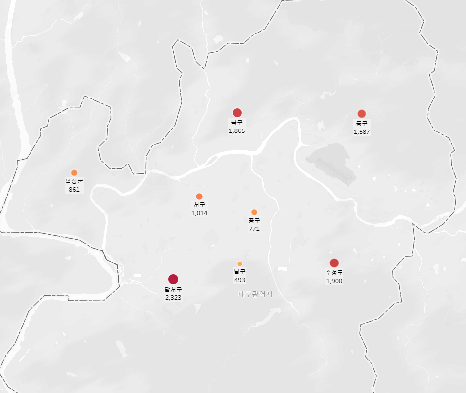 대구광역시 구군별 교통사고 건수 (2023년)