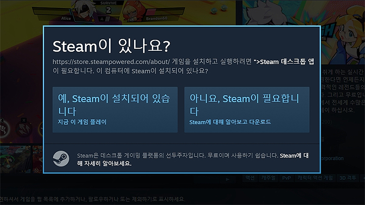Steam 설치 안내창