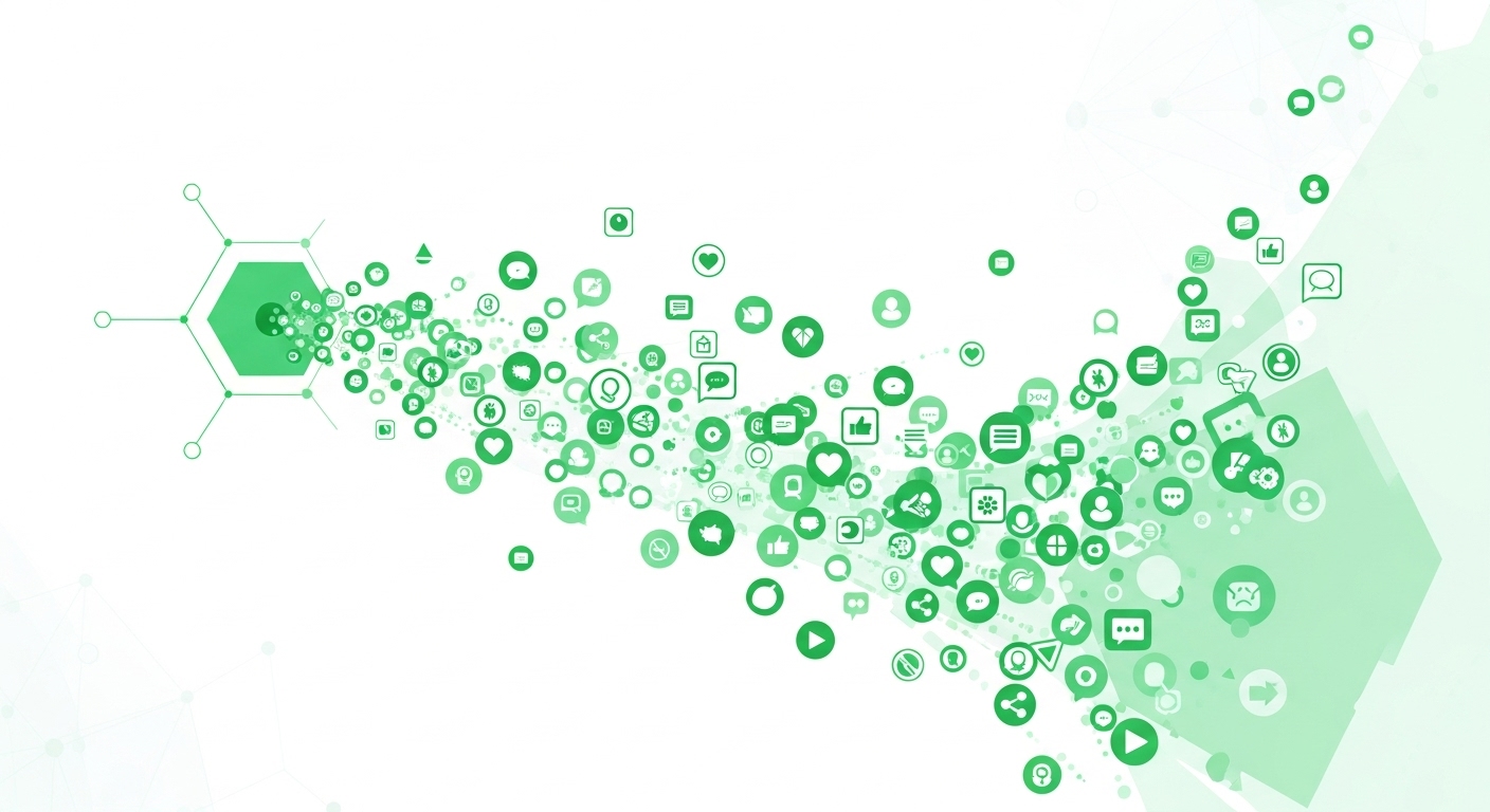 숏폼 콘텐츠의 개인화 및 커뮤니티 활성화를 시각적으로 표현한 추상적인 이미지.