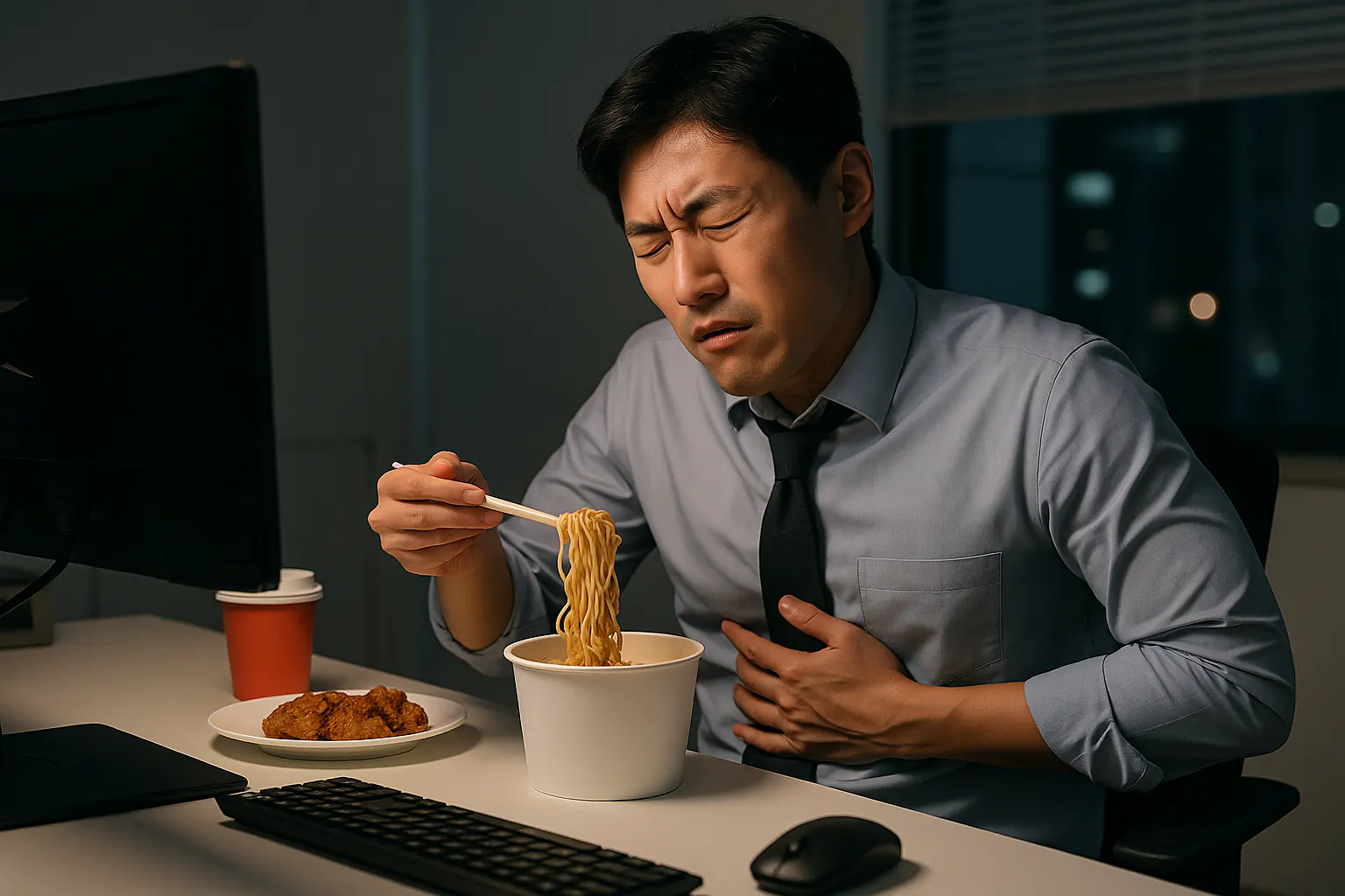 늦은 저녁 불규칙한 식사로 인한 역류성 식도염