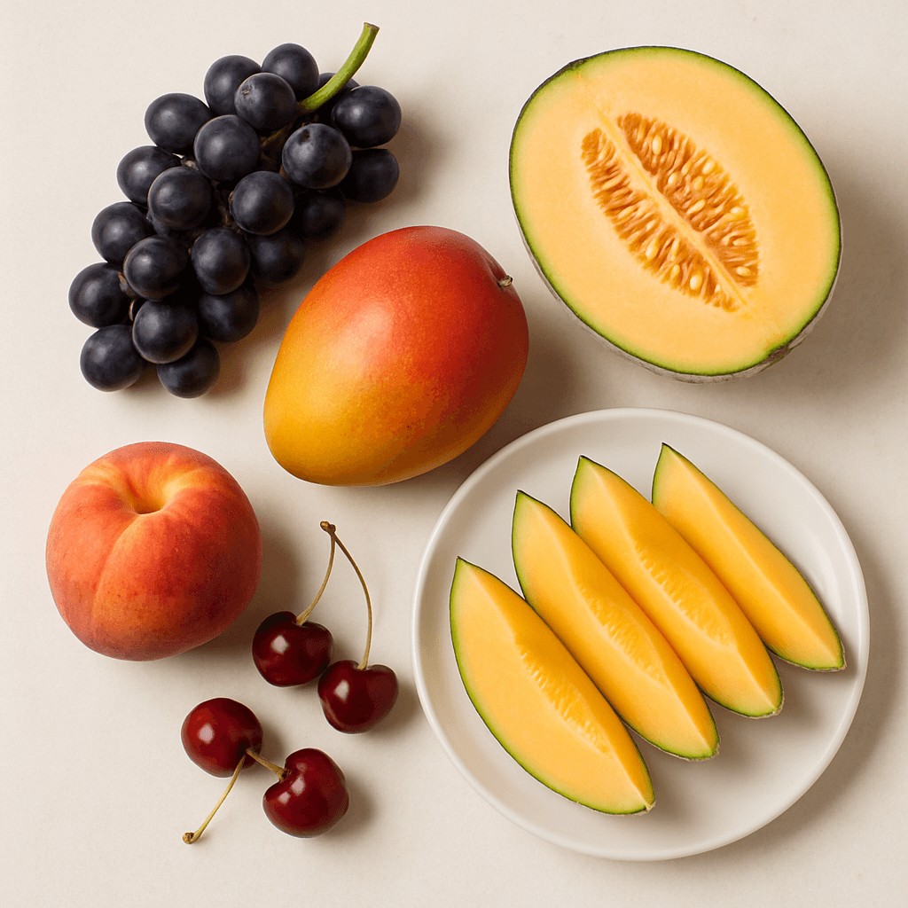 변비에 좋은 음식 - 여러 가지 과일, 포도, 망고, 복숭아, 멜론 등