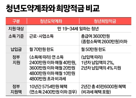 청년도약계좌-청년희망적금-비교