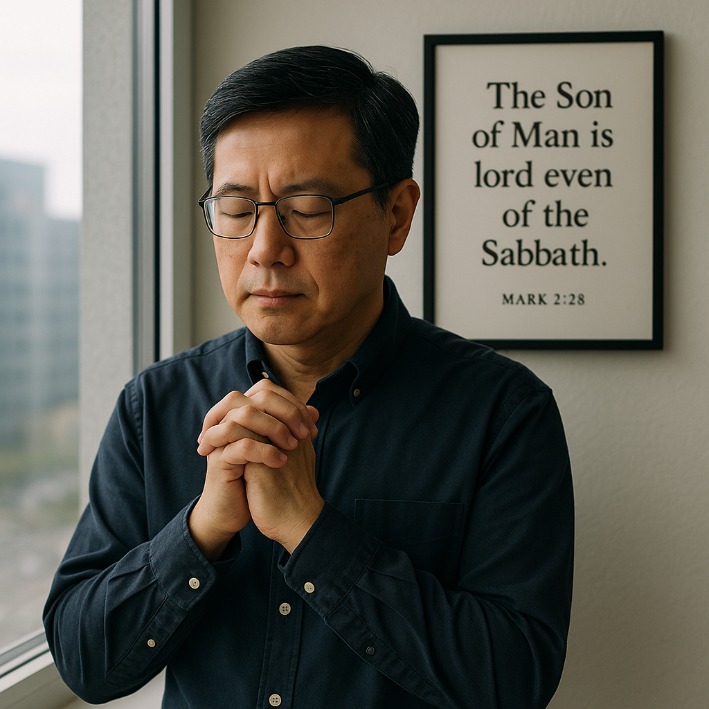  막2:27-28 말씀을 통해 세상의 제도나 관습은 사람들을 위해 만들어진 것이지 사람이 제도를 위해 만들어진 것이 아님을 생각하며&amp;#44; 주님께서는 모든 세상의 일들의 주인이 되시는 분이심을 생각하며&amp;#44; 주인 되시는 주님을 묵상하고 찬양하려는 시도를 하는 모습입니다.