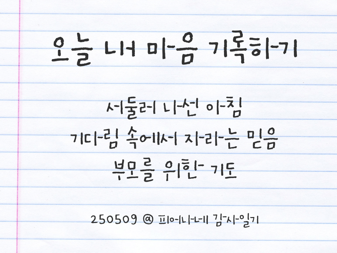 25년 5월 9일 오늘 내 마음 기록하기 감사노트, 감사를 통해 발견한 행복, 오늘 감사한 순간들 by 피어나네 감사일기