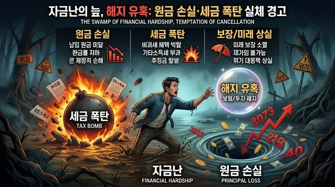 자금난의 늪 해지 유혹 원금 손실 세금 폭탄 실체 경고