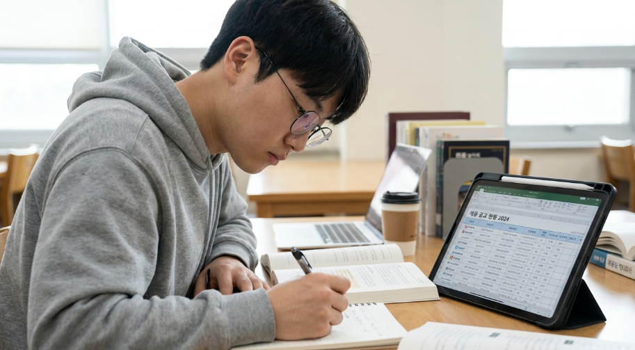 교원 채용 감축 수치 표를 비교해보며 전략을 수정하는 임용고시 준비생