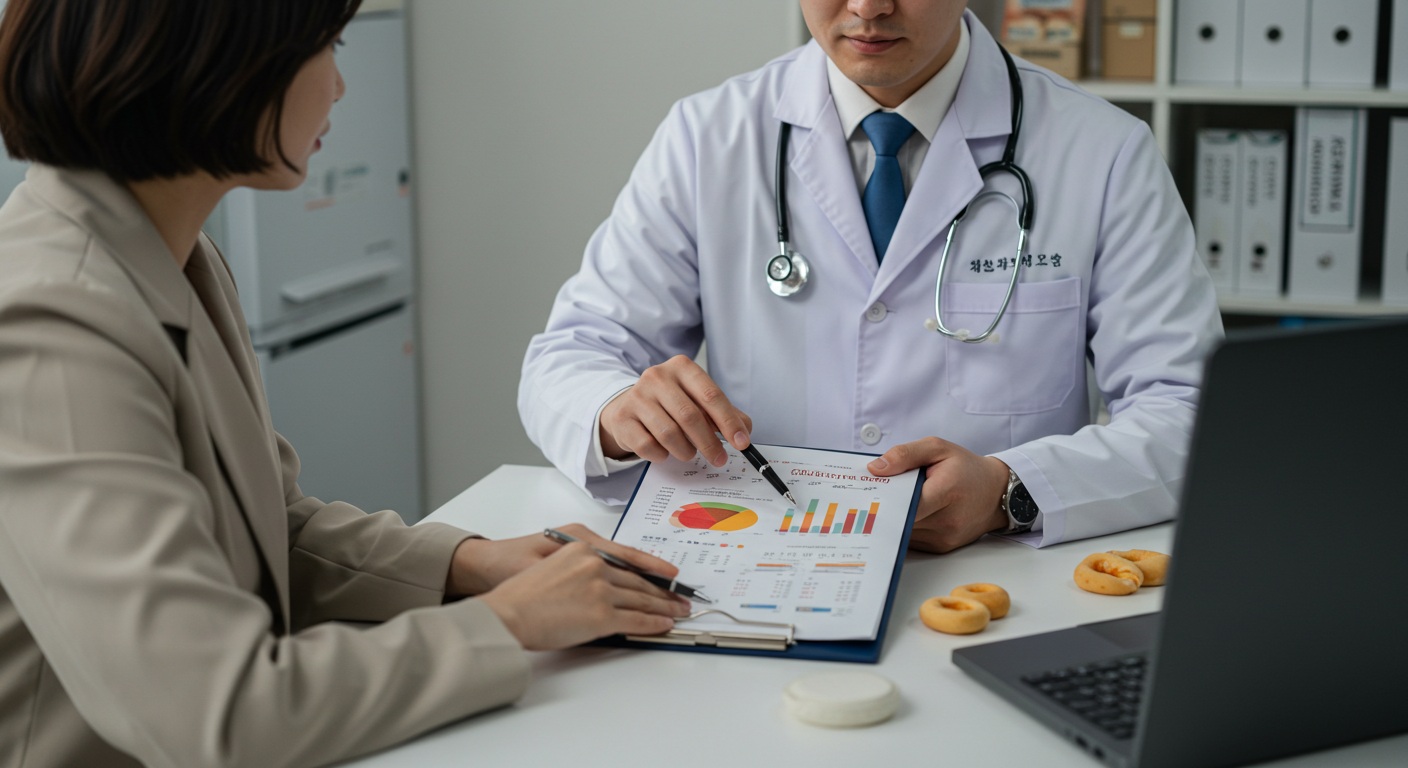 의사와 환자가 상담실에서 치료 옵션에 대해 논의하는 모습