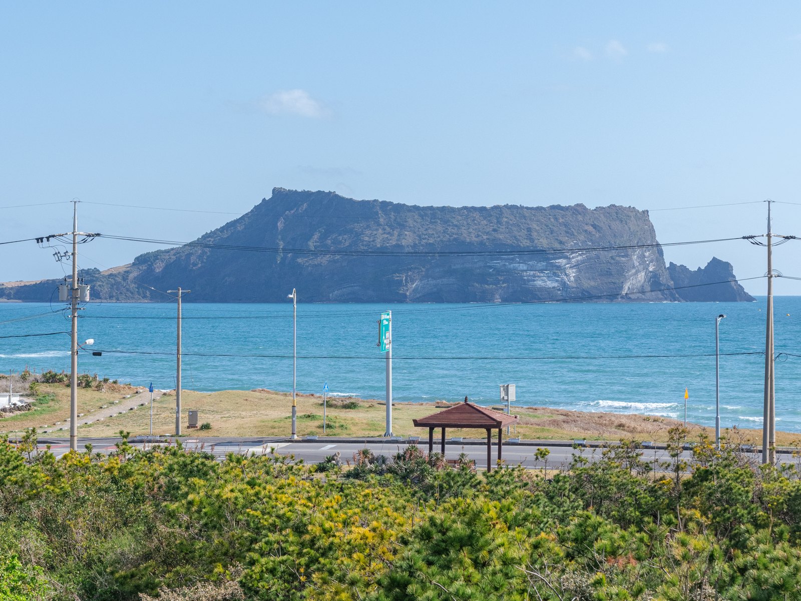 Seongsan Ilchulbong seen from across the sea on a clear day