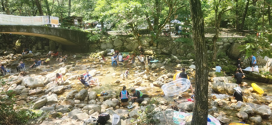 닷돈재 4색 야영장의 계곡 모습