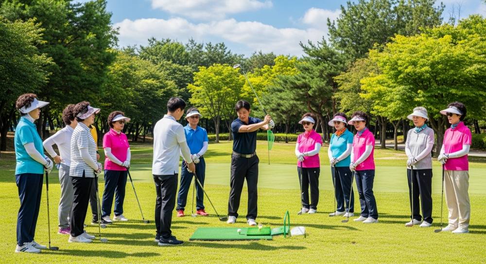 파크골프 지도사가 강습하는 사진