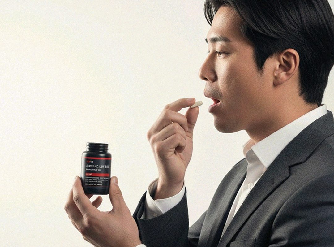 Korean Asian man in 40s sitting at desk tired after work