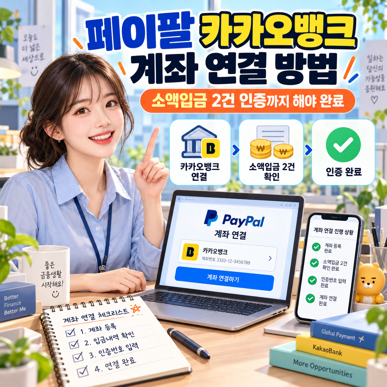 페이팔 카카오뱅크 계좌 연결 방법|소액입금 2건 인증까지 해야 완료