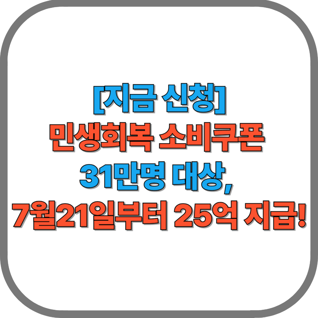 민생회복 소비쿠폰 31만명 대상, 7월21일부터 25억 지급!