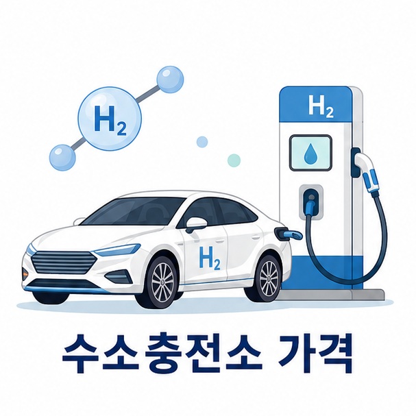 수소충전소 가격을 상징하는 수소 충전기와 kg 단가 안내 그림