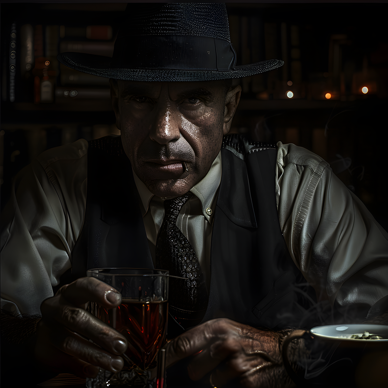 무서운 분위기의 남성이 정면을 바라보는 모습