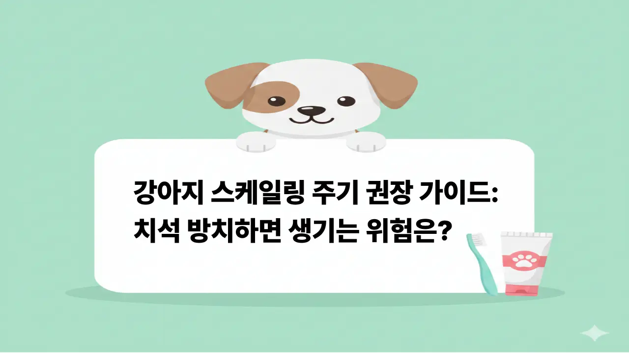 강아지 스케일링 주기 및 치석 관리 가이드 정보 전달을 위한 귀여운 강아지 캐릭터 일러스트 이미지