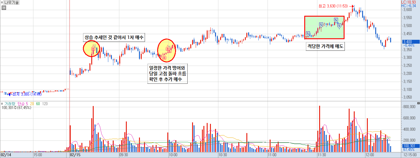 나무기술 분봉 차트