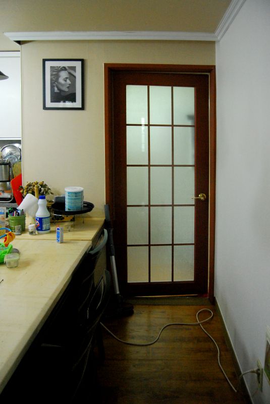 체리색이었던 베란다문